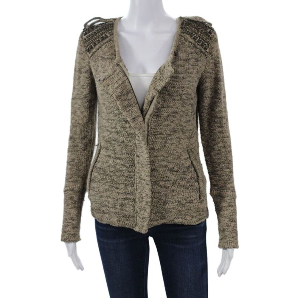 Jamison Unisex Beige V Neck Army Cardigan Sweater Long Sleeve Size S